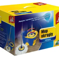 Opakowanie mopa obrotowego Jan Niezbędny z wiadrem i nakładką z mikrofibry.